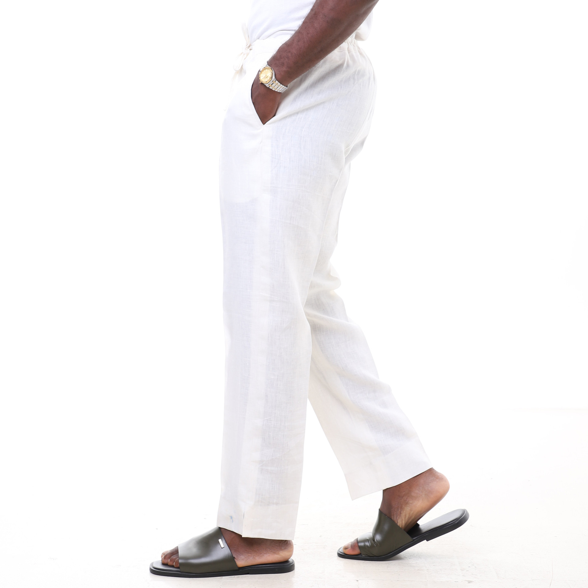 Off - White Linen Trousers - Image 3