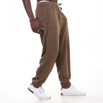 Brown Elastic Waist Jogger Pants