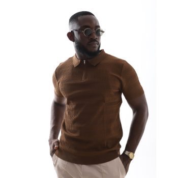 Men's Knitwear Zip-Neck Polo - Brown