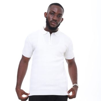 Men's Knitwear Zip-Neck Polo - White