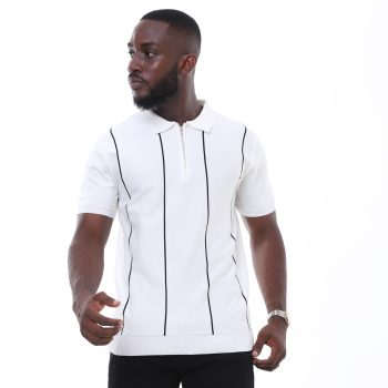 Men's Knitwear Vertical Lines Polo - White