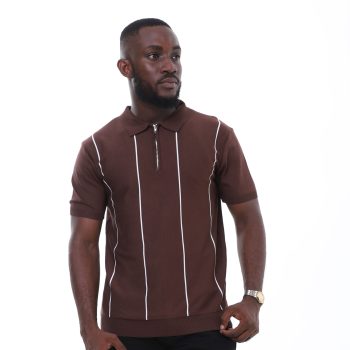 Men's Knitwear Vertical Lines Polo - Coffee