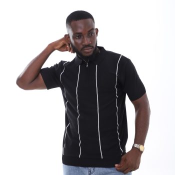 Men's Knitwear Vertical Lines Polo - Black