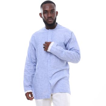 Two Tone Collarless Linen Shirt