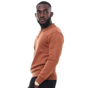 Buttoned Long Sleeve Sweatshirt - Dark Orange
