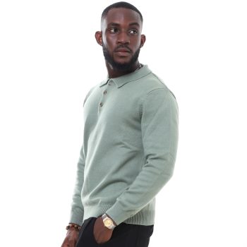 Buttoned Long Sleeve Sweatshirt - Light Green