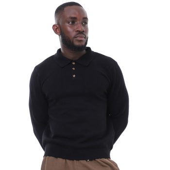 Buttoned Long Sleeve Sweatshirt - Black
