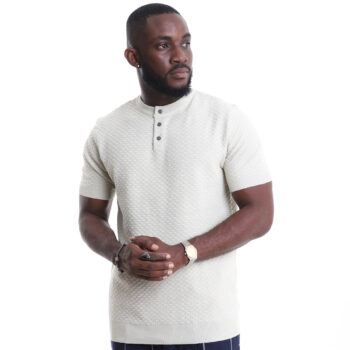 Men's Textured Knit Polo Shirt – Creme