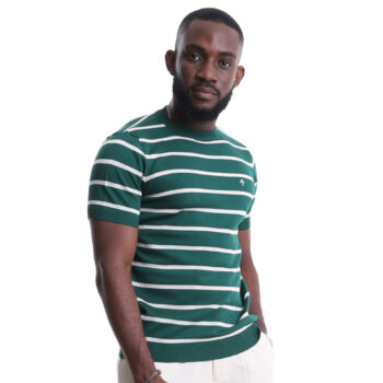 Men's Striped Crew Neck Polo Shirt – Green