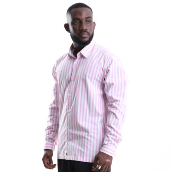 Pink and White Striped Long-Sleeve Shirt