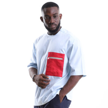 Relaxed Sky Blue Shirt with Red Pocket