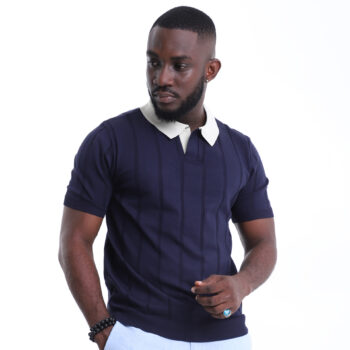 Navy and Beige Contrast Collar Knit Polo