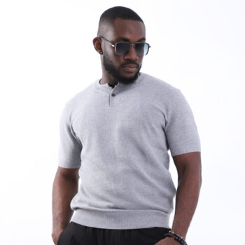 Grey Minimalist Knit Polo Shirt
