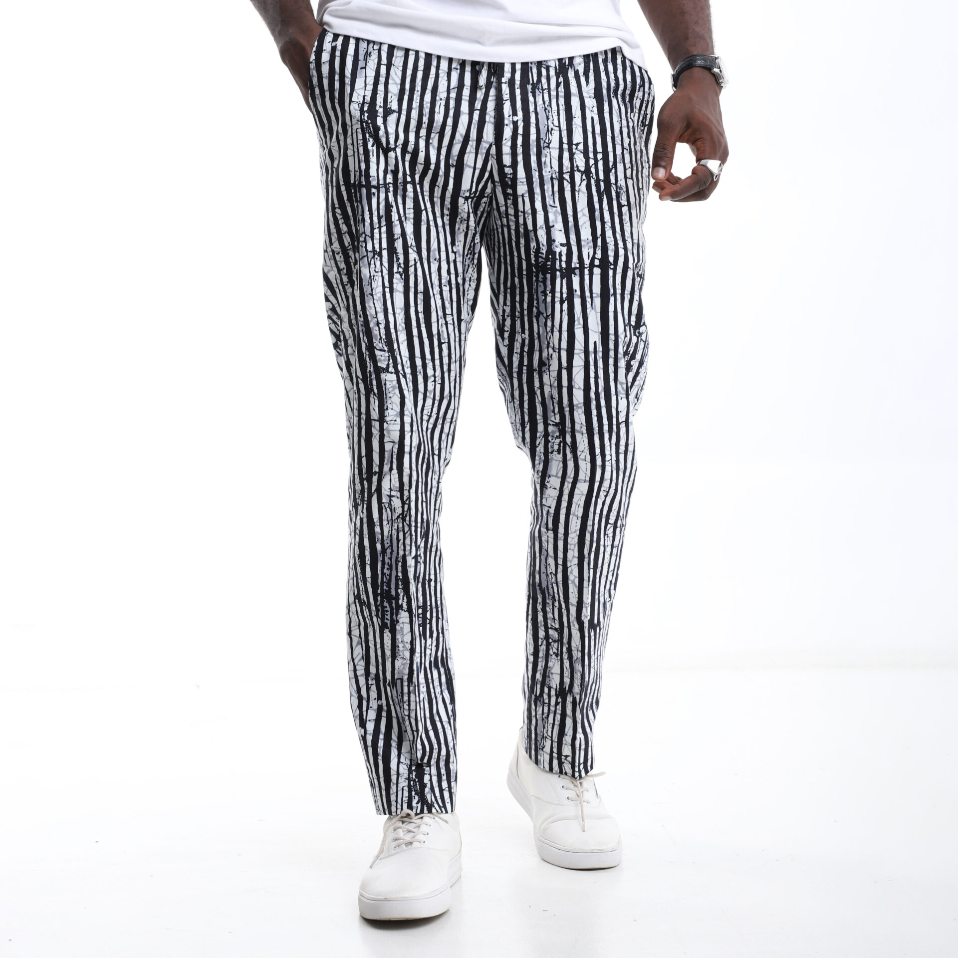 Monochrome Striped Ankara Trousers