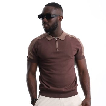 Contrast Zip Polo Shirt - Chocolate