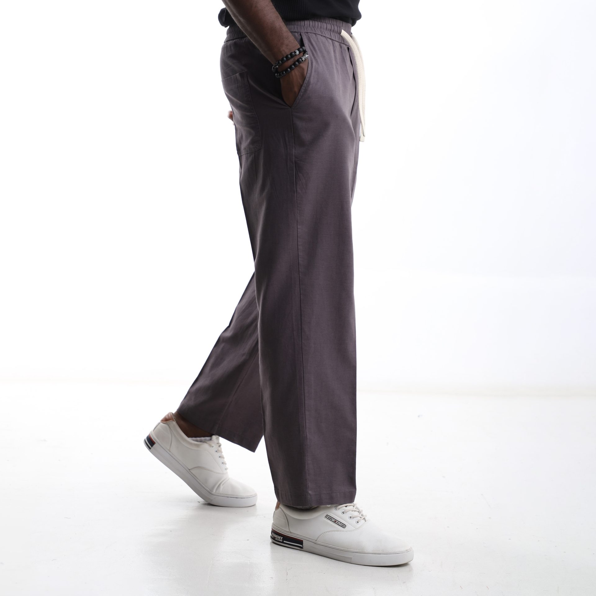 Men's Casual Linen Lounge Pants - Grey - Image 2