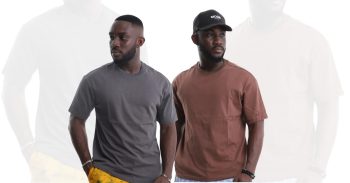 Well fitted men’s T-shirt showing proper shoulder, chest, and torso fit