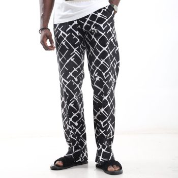 Urban elegant Ankara baggy trousers for men in black and white geometric print