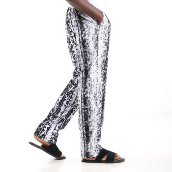 Monochrome Magic Ankara trousers for men in striking black and white Ankara pattern by Mode Lagos Nigeria