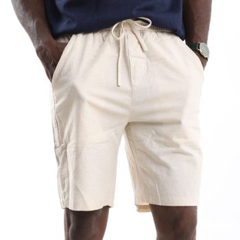Men's sand linen feel drawstring shorts with side pockets